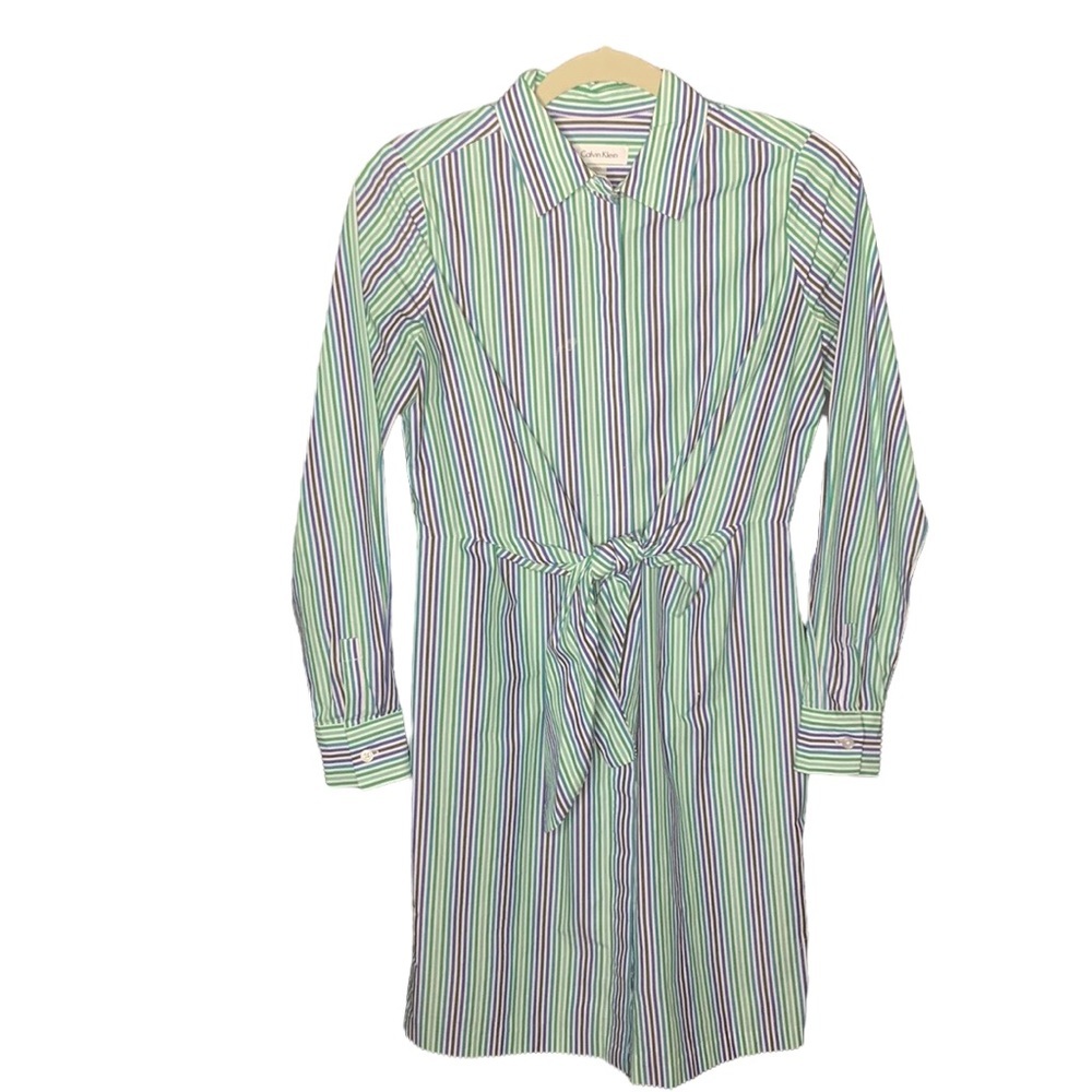 Calvin Klein Striped Shirt Dress Size: 2